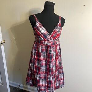 Faded Glory Red and Blue Plaid Americana Sleeveless Sundress